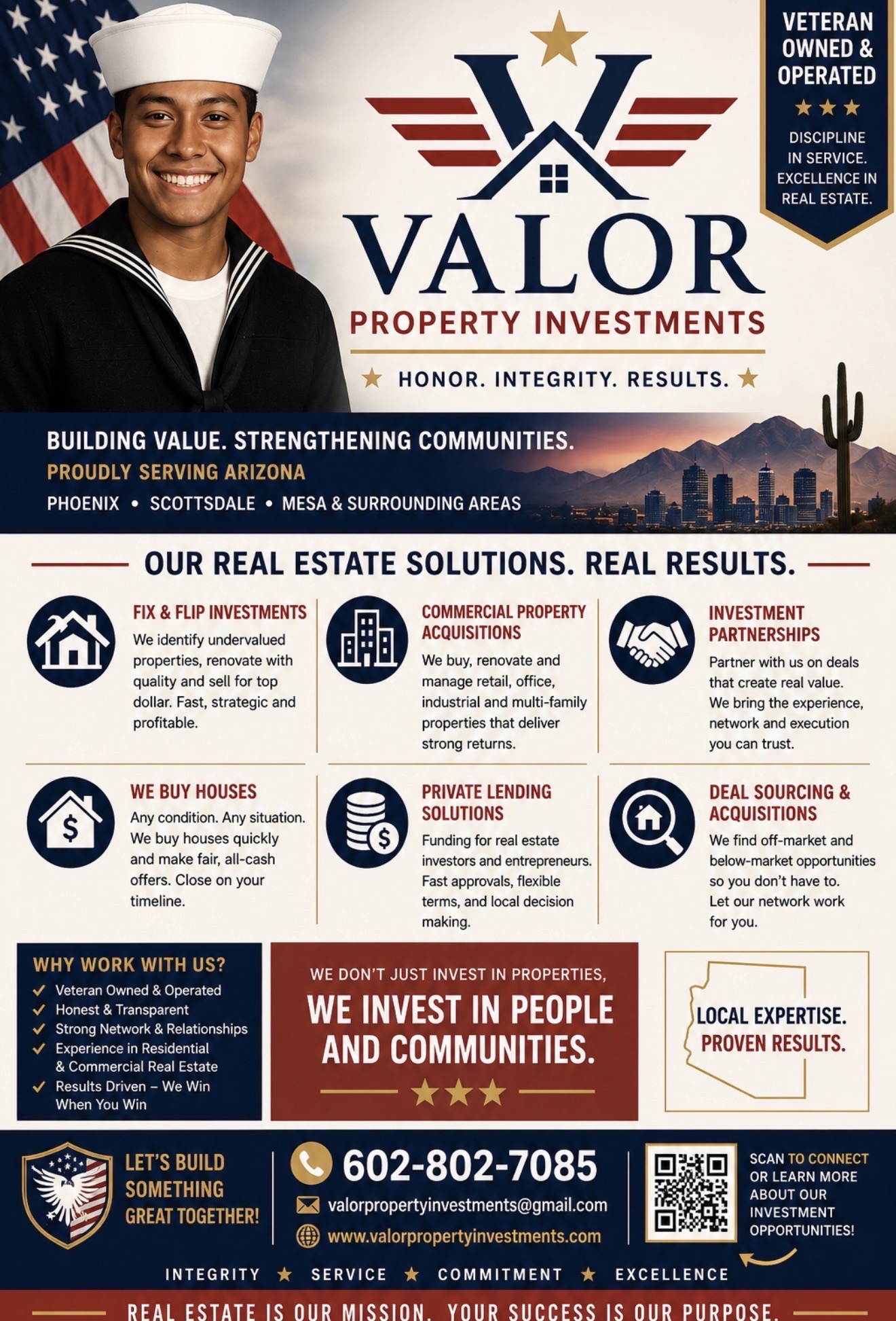 Valor Property Investments marketing flyer — Arizona real estate outreach